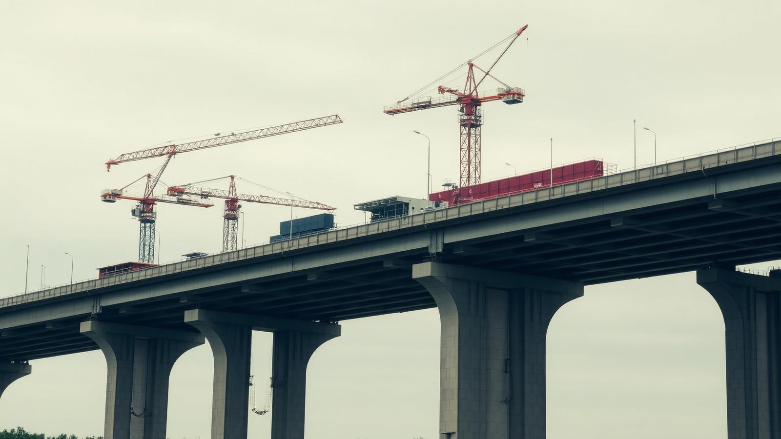 Concrete viaduct spans under construction