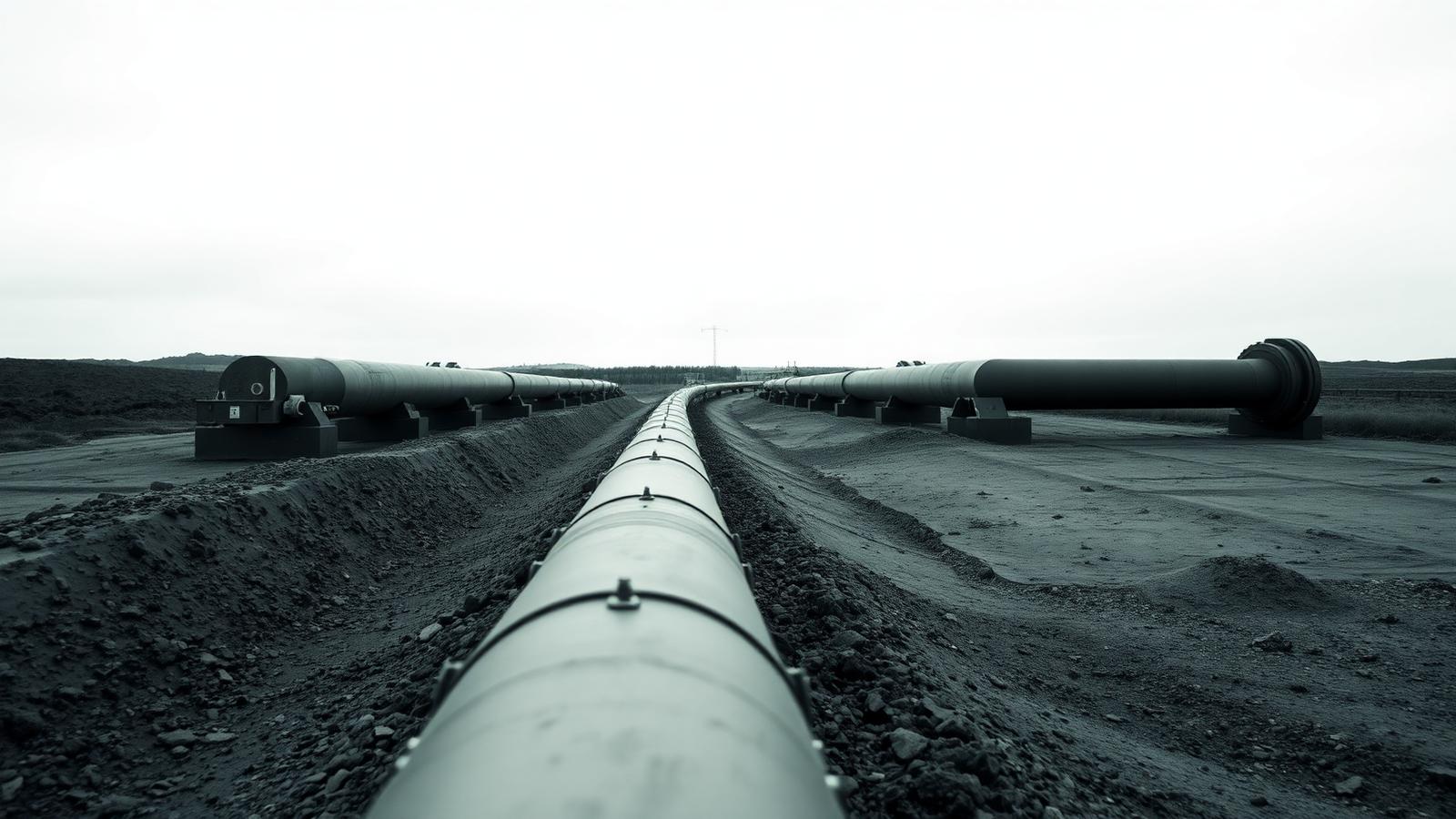 Welded steel pipeline sections in a trench