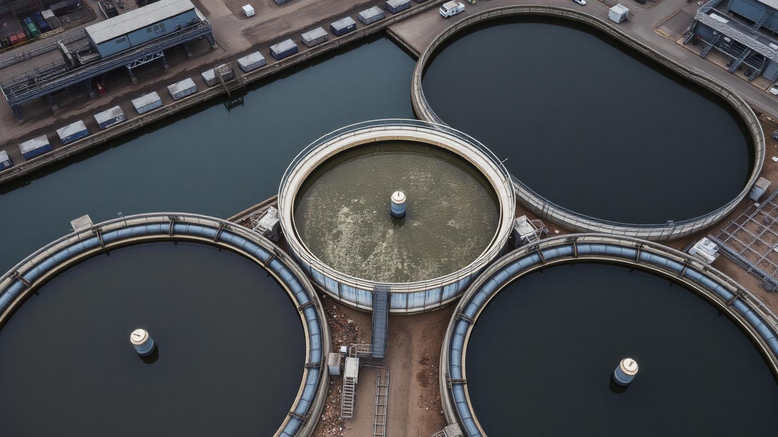 Circular sedimentation tanks at a water plant