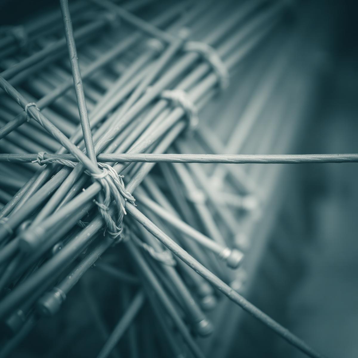 Close-up of bundled steel reinforcement bars
