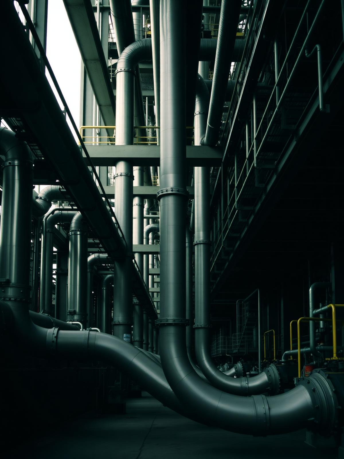 Vertical run of industrial process piping